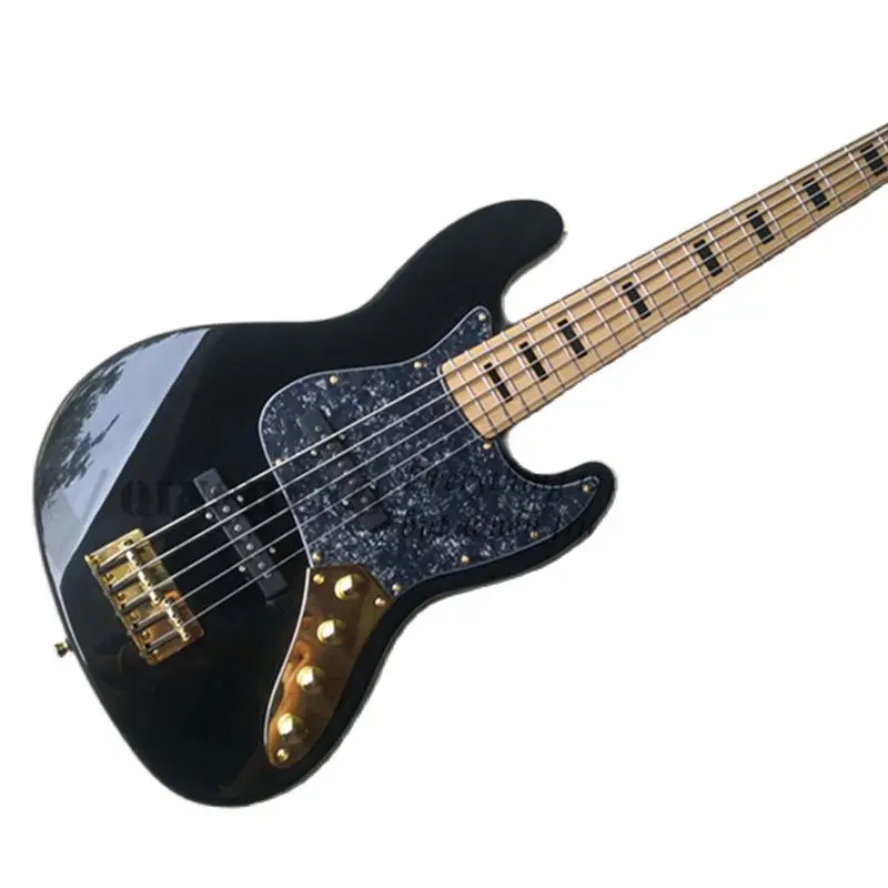 

In Stock 5 Strings Bass GuitarJa Bass Gold Bridge Gold Knobs GreyPearl Pickguard Maple Fingerboard