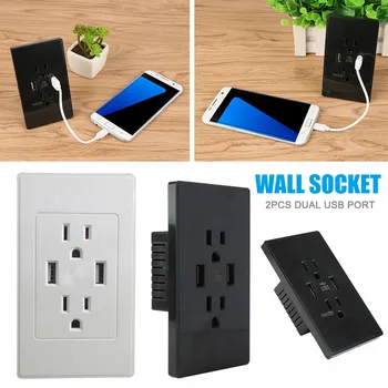 

2019 New product Dual USB Wall Outlet Charger Port Socket with 15A Electrical Receptacle AC Power 5V/2A L9 #2