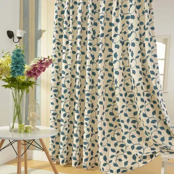 

Blue Leaf Printed Bedroom Curtains Jinya Home Decor Cotton and Polyester Fabric Modern Valances Window Door Kitchen Dark Panels