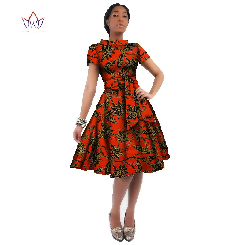 

WholeSale Africa Dress For Women African Wax Print Dresses Dashiki Plus Size Africa Style Clothing for Women Office Dress WY082