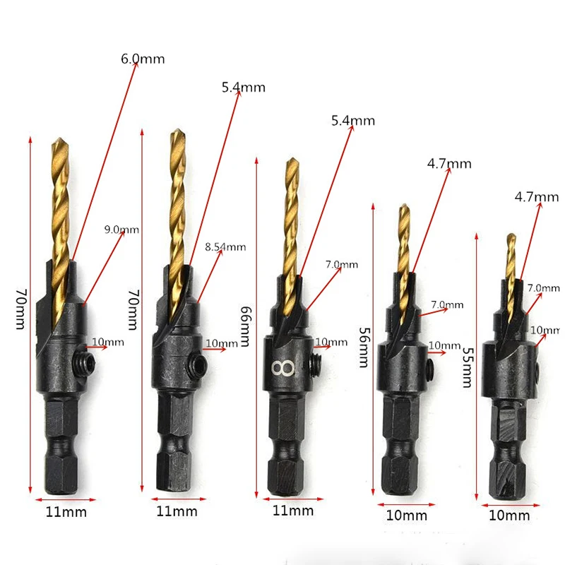 1 комплект сверла Шестигранная развертка с коническим хвостовиком стойка для дрели раковина просверленные отверстия столярная Зенковка бит проверочное буровое долото титановое покрытие