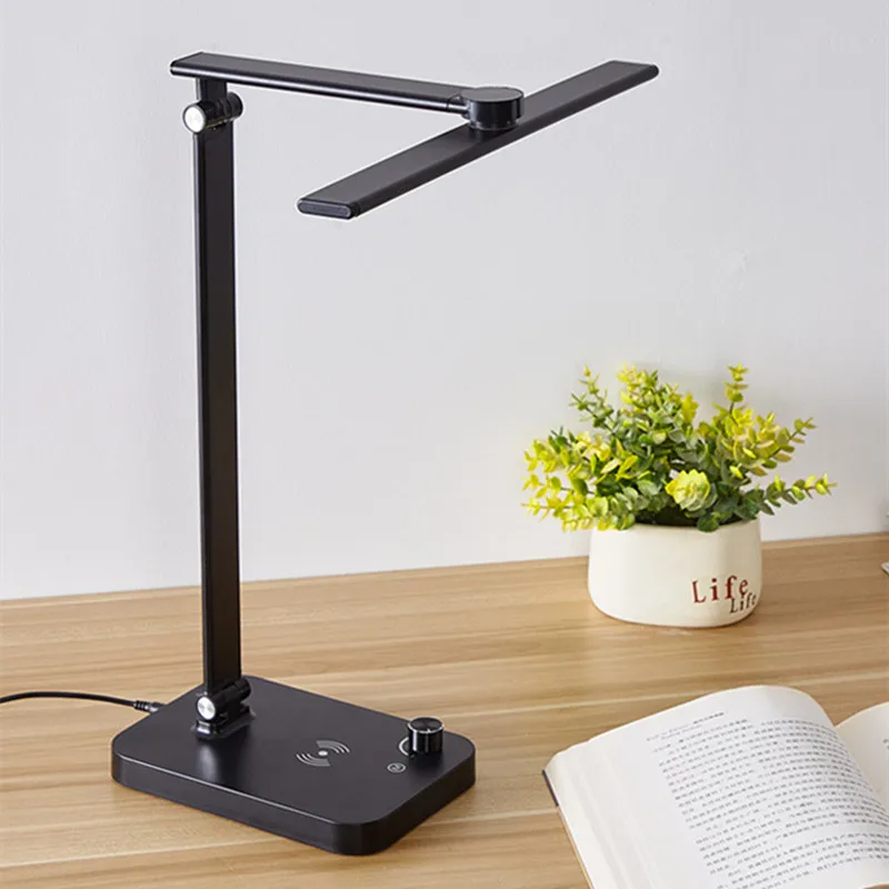Klappbare LED-Augenschutz-Schreibtischlampe, kabelloses Aufladen, Aluminiumlegierung, stufenlos dimmbar, 3 Farbtemperaturen, USB-LED-Leselampe_voghion.com