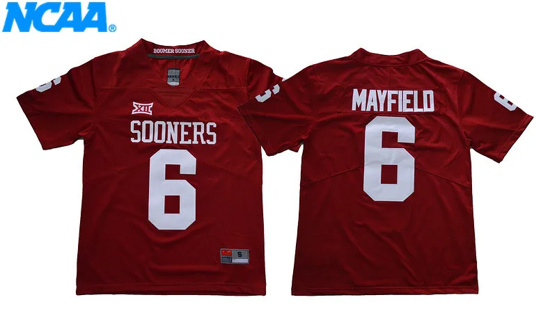 Новое поступление высокое качество Oklahoma Sooners Mayfield#6 футболки для колледжа Ограниченная серия майки S-XXXL - Цвет: 1