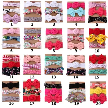 

3Pcs 3Pcs Different Styles Baby Girls Headband Sets Floral Printed Turban Knot Head Wraps Photography Accessories Newborn Kit