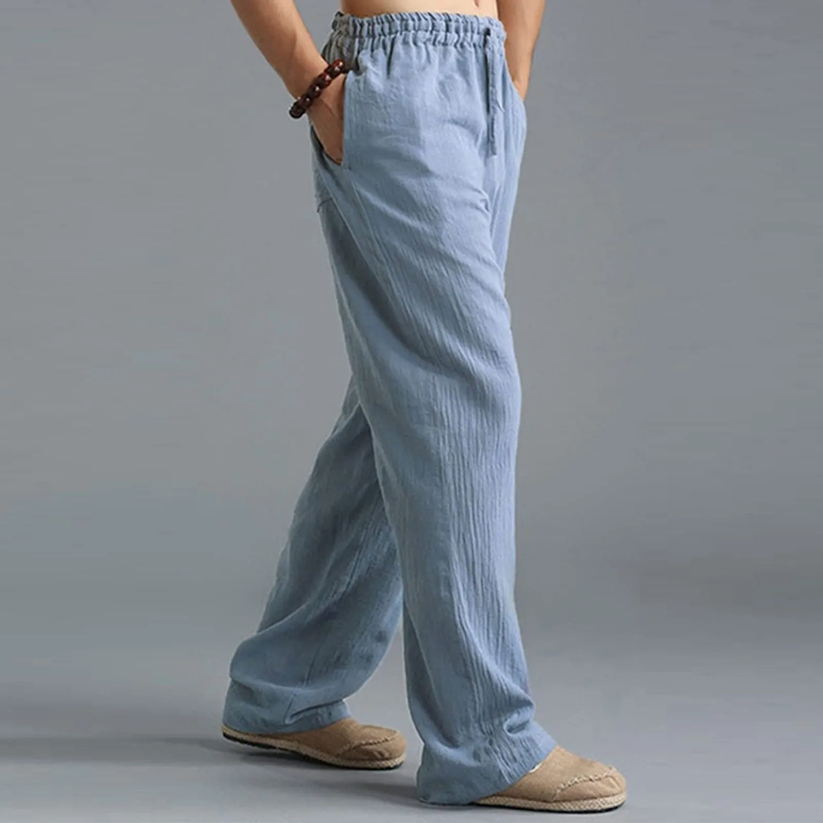 2021 New Men's Trousers Washed Pants Cotton Linen Loose Breathable Casual Pocket Sports Pants High Quality Simple Daily Pants 2