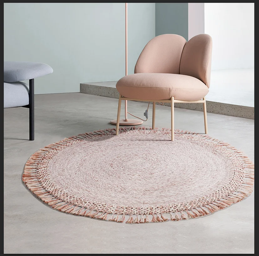 

Round Carpets Wool Blanket Living Room Hand Woven Edge Spike Round Rug Coffee Table Floor Mat Tatami Computer Chair Carpets