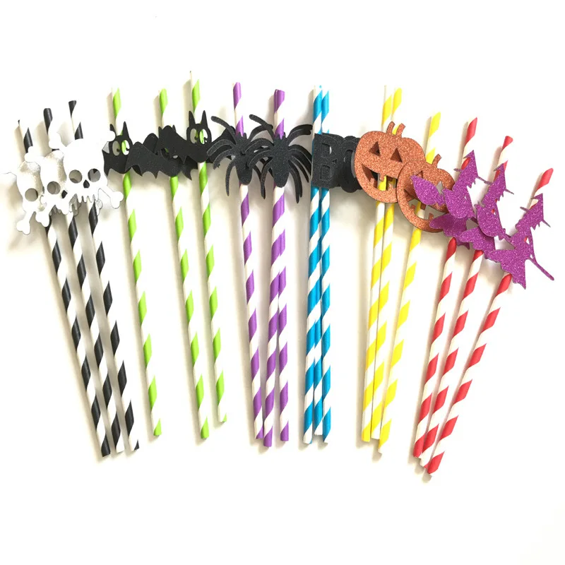 10pcs Halloween Horror Spider Skull Pumpkin Bat Witch BOO Paper Drinking Straw Decoration DIY Straws Photo Props | Дом и сад