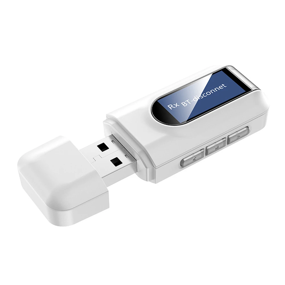 Adaptador de Audio y transmisor receptor USB Bluetooth 5,0 para coche, PC, TV, auriculares, HiFi, Dongle, pantalla LCD, 3,5 MM, AUX, inalámbrico