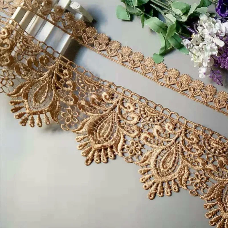2 yds Embroidered Flower Lace Ribbon Trims for Costumes Sofa Home Textiles Curtain Trimmings Dress Applique Polyester Gold | Дом и сад