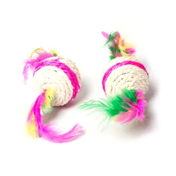 

New Colorful Cat Toy Ball Interactive Cat Toys Play Chewing Rattle Scratch Sisal and feathers Ball Training Pet Supplies