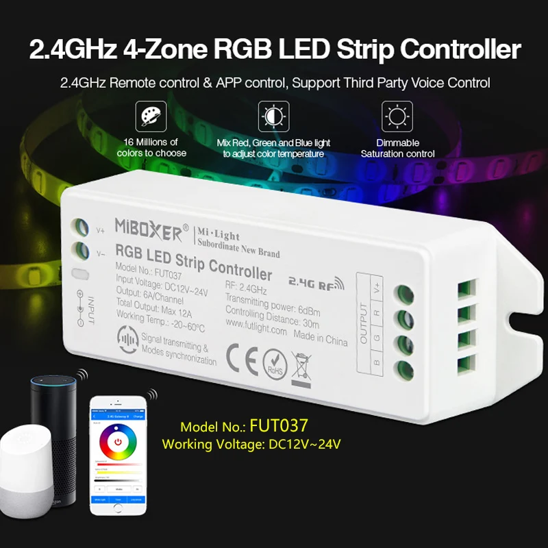 FUT037 (апгрейд) 2 4 ГГц зоны RGB Управление DC12 ~ 24V затемнения светодиодный драйвер