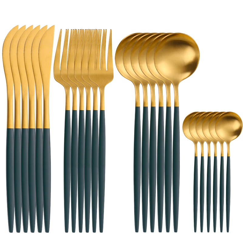 SPKLIFEY Gold Cutlery 24 Pcs Golden Cutlery Set Stainless Steel Dinnerware Set Spoon Set Tableware Forks Knives Spoons New 24