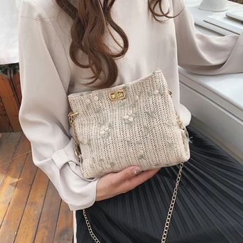 

2020 New Women's Straw Bucket Bag Summer Woven Shoulder Bags Shopping Purse Beach Handbag Straw Handbags Travel Bag