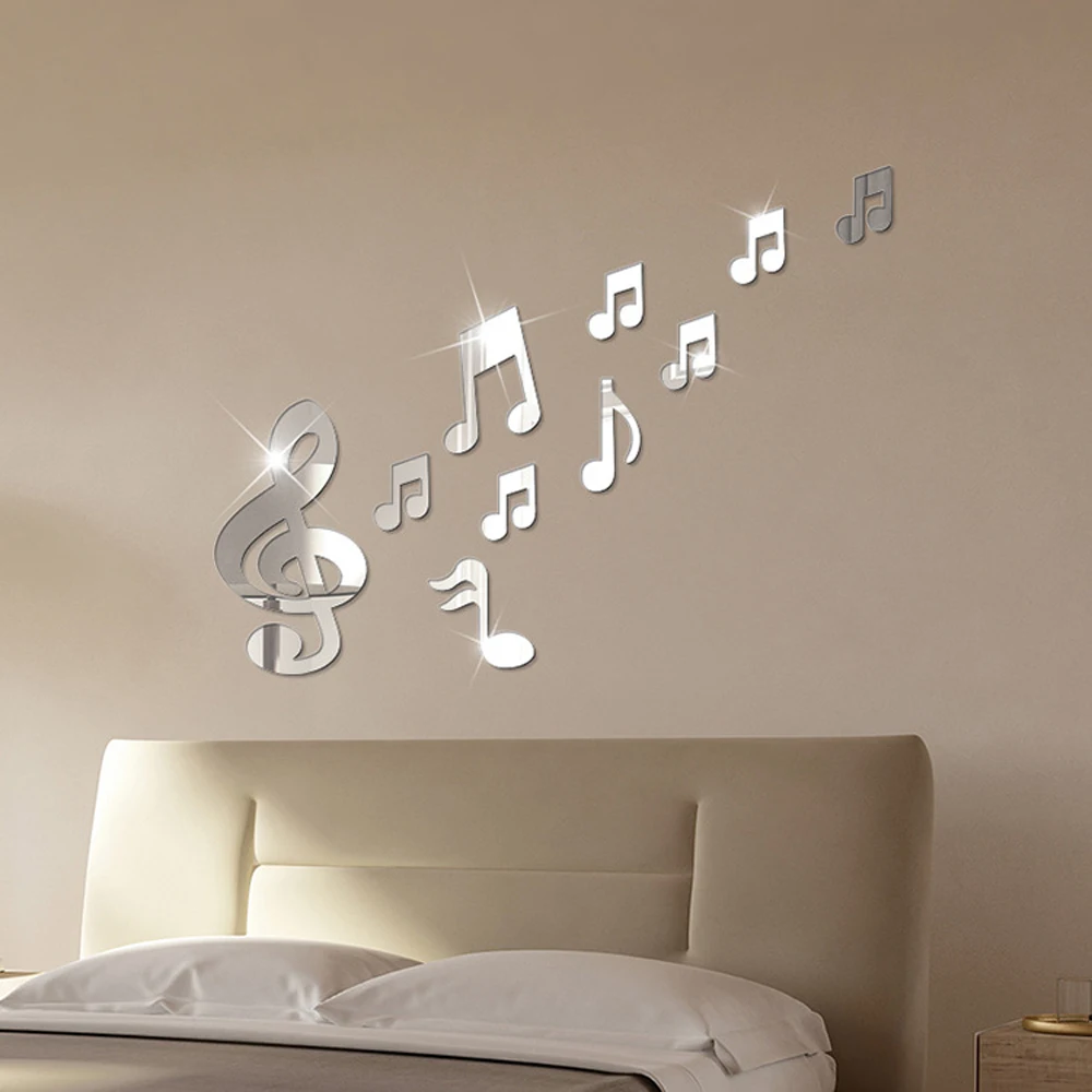 3D Musical Notes Acrylic Mirrors Wall Sticker Home Decor Living Room Wall Decoration Art DIY Stickers Decals