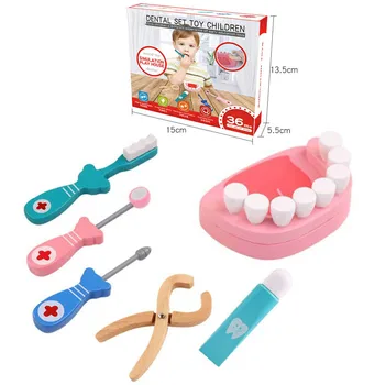 

6pcs Real Life Cosplay Doctor game toy Wooden toys Funny play Dental Pretend Doctor accessories Tools For Children