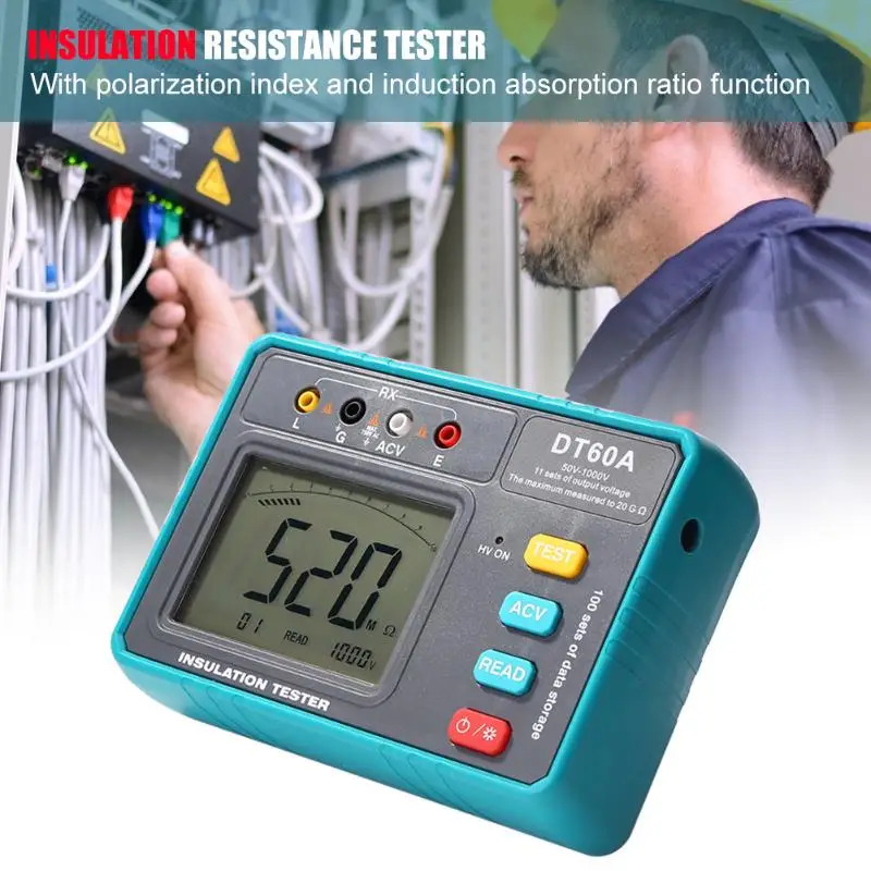 

DT60A 50V-1000V Diagnostic Voltmeter Backlight LCD Display Insulation Resistance Tester Indication Insulation Meter