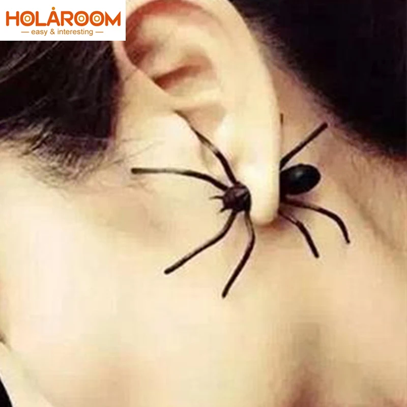 2018 New Halloween Decorations 3D Creepy Black Spider Ear Stud Earrings for Haloween Party DIY Decorations Fake Black Spider
