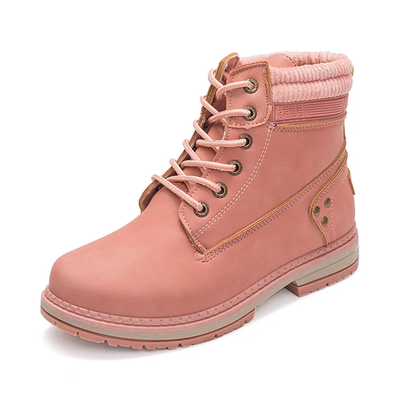 

COZULMA Women Autumn Winter Patchwork Lace-up Work Boots Shoes Lady Fashion Ankle Boots Female Booties 4 Colors Plus Size 36-41