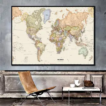 

A2 Size World Map Mercator Projection Detailed Map Of Major Cities In Each Country Vinyl Spray Painting Bedroom Wall Decor Map