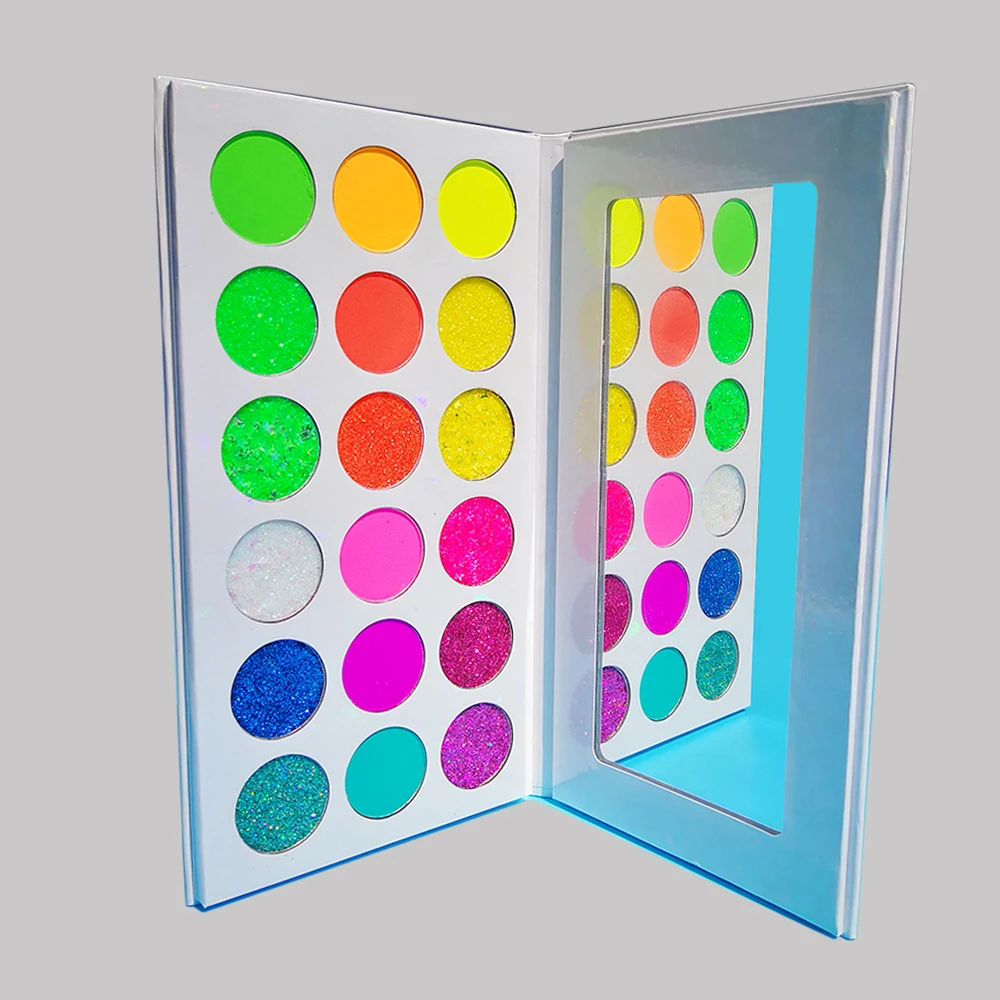 Kopen Neon Kleurrijke Oogschaduw Palet Glitter Matte Uv Glow Lichtgevende Gepigmenteerde Heldere Regenboog Oogschaduw Palette Make Up Kit