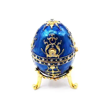 

Blue Faberge-Egg Hand Painted Jewelry Trinket Box Gift for Easter Home Decor new