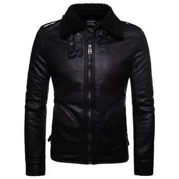 

Autumn and Winter 2019 Newest Mens Coat with Fur Collar Trendy Leather Clothing Black Color Mens Pu Leather Jacket S-xxl Sizes