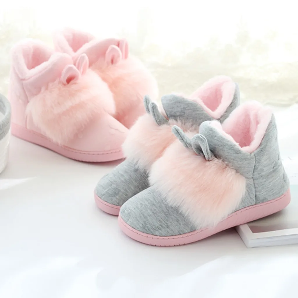 

Warm Slippers Winter Fur Home Shoe Indoor Slippers Home Female Mute Cute Soft Plush Insole Boots Ball Women Interior Boots #THY