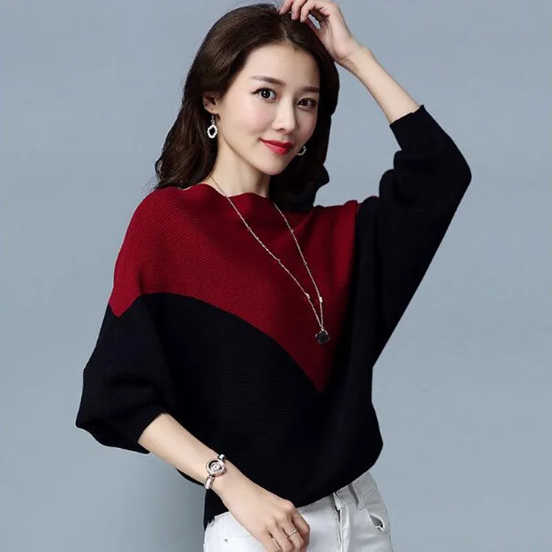 

Women Sweater Loose Pullover Knitted Cotton Batwing Sleeve Knit Top Autumn Sweaters Pull Casual Ladies Bat Sleeve Jumper Tops