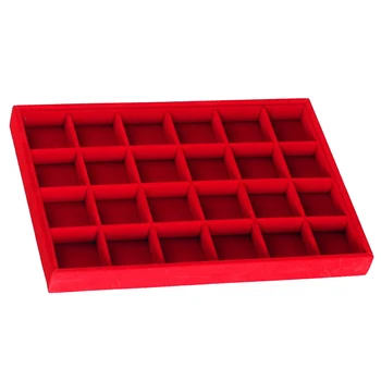 

24 Compartment Red Velvet Jewelry Tray Drawer Organizer Storage Jewelry Case