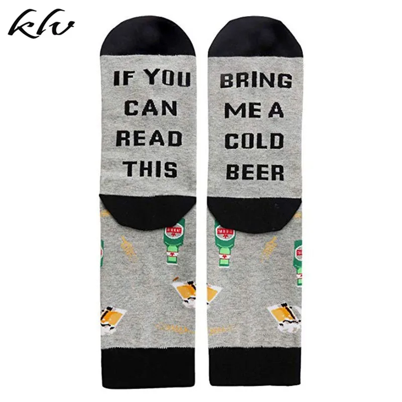 Unisex If You Can Read This Bring Me Tacos Wine Beer Crew Socks Novelty Funny Letters Cartoon Jacquard Cotton Hosiery