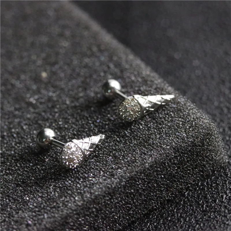 

1pc Korean Fashion Micro Inlaid Zircon Earrings Fashion Women's Stainless Steel Mini Ice Cream Earrings Fashion Party Lover Gift