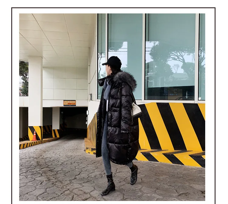 Photo Shoot New Style down Jacket Women's Long Cold Bright Surface Cotton Coat Thick Large Size Versitile Fashion Cotton Coat Fa