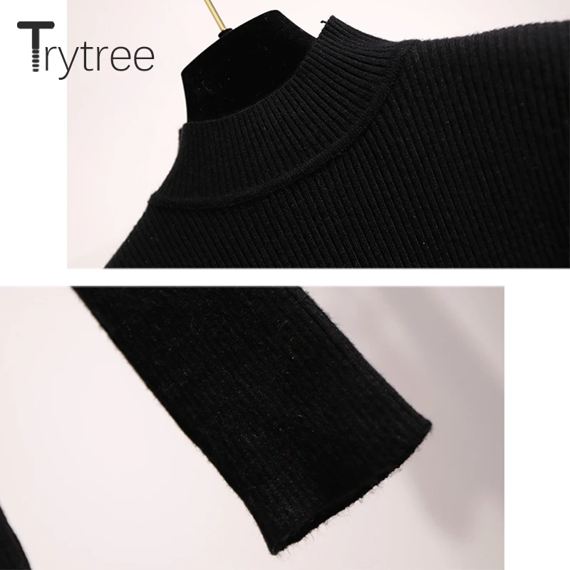 Trytree, осенне-зимний комплект из двух предметов, Повседневный свитер с высоким воротом, вязаный Топ+ платье на бретельках, мини Свободный А-силуэт, комплект из 2 предметов