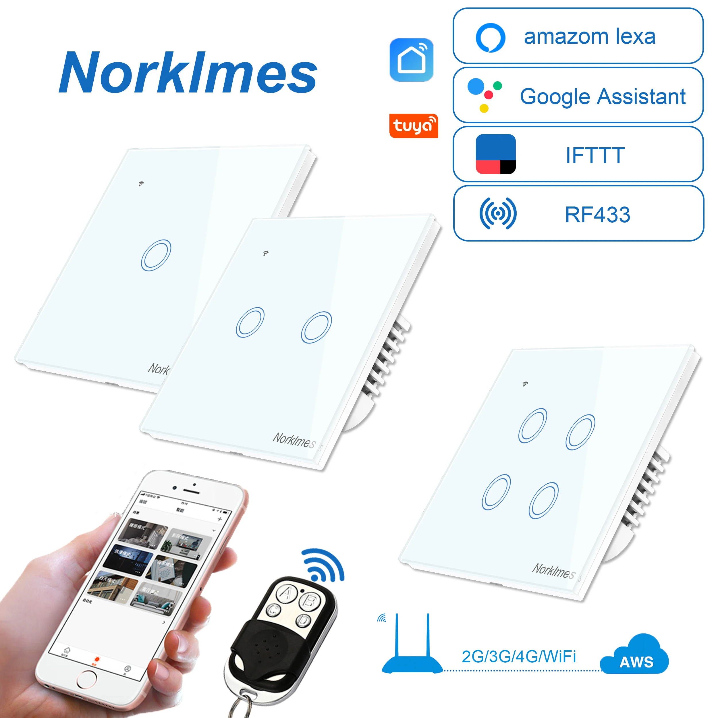 Skup Wifi i RF433 włącznik światła led inteligentna żarówka przerywacz ścienny 2 way 1 2 4 Gang EU UK Standard praca z Alexa Google