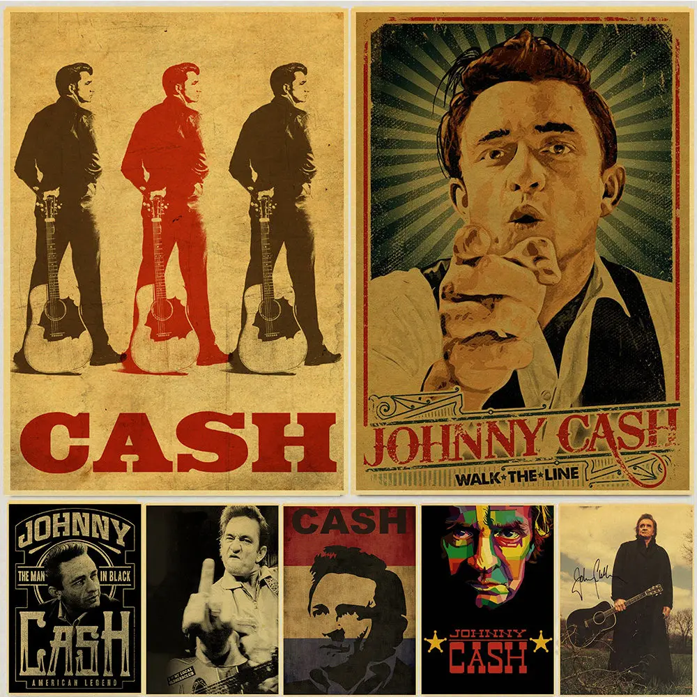 Винтажные постеры в стиле ретро с изображением Джонни Кэша музыкальной певицы