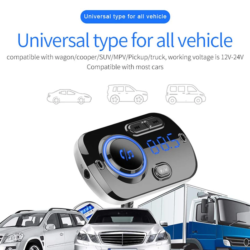 Автомобильное зарядное устройство QC3.0 с двумя USB для телефона, fm-передатчик, Bluetooth 5,0, fm-модулятор, автомобильный комплект для громкой связи, зарядное устройство для мобильного телефона s