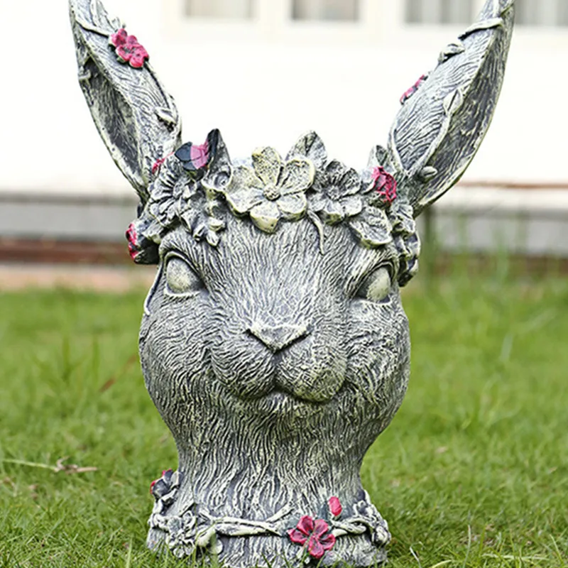 Деревенская Смола моделирование животных голова кролика ручная роспись цветочный горшок творческий двор дома украшения X2967 - Цвет: Многоцветный