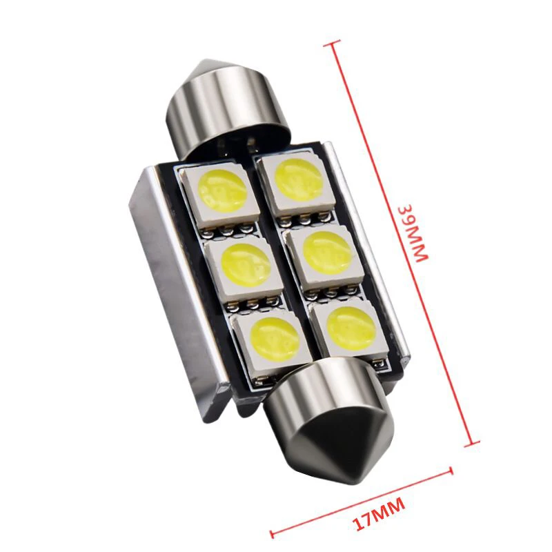 6 шт. яркая белая Гирлянда 6 SMD 5050 светодиодный 6 светодиодный C5 36 мм 39 мм купол внутренняя Лицензия пластинчатый светильник DC12V Автомобильная дверная лампа