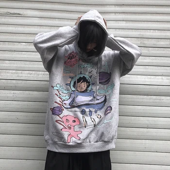

Spring new Korean cartoon graffiti printing loose hooded plus velvet sweatshirt women