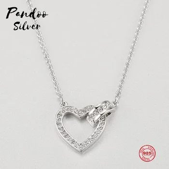 

PANDOO Fashion Charm 925 Sterling Silver Original 1:1 Copy, Romantic Sweet Love Shape Wild Necklace Female Luxury Jewelry Gifts