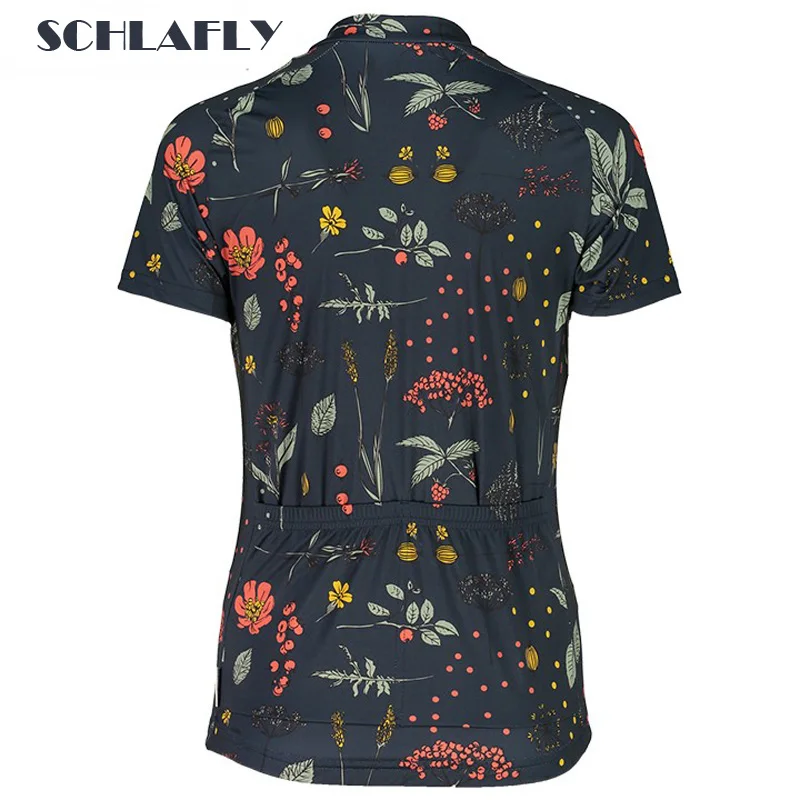 Women black cycling jersey short sleeve summer bike wear road woman flowers jersey cycling clothing bicycle clothes schlafly