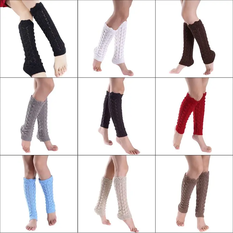 

Womens Girls Hollow Out Imitation Lace Knitted Boot Cuffs Cover Wavy Trim Solid Color Knee High Long Leg Warmers Elastic Socks