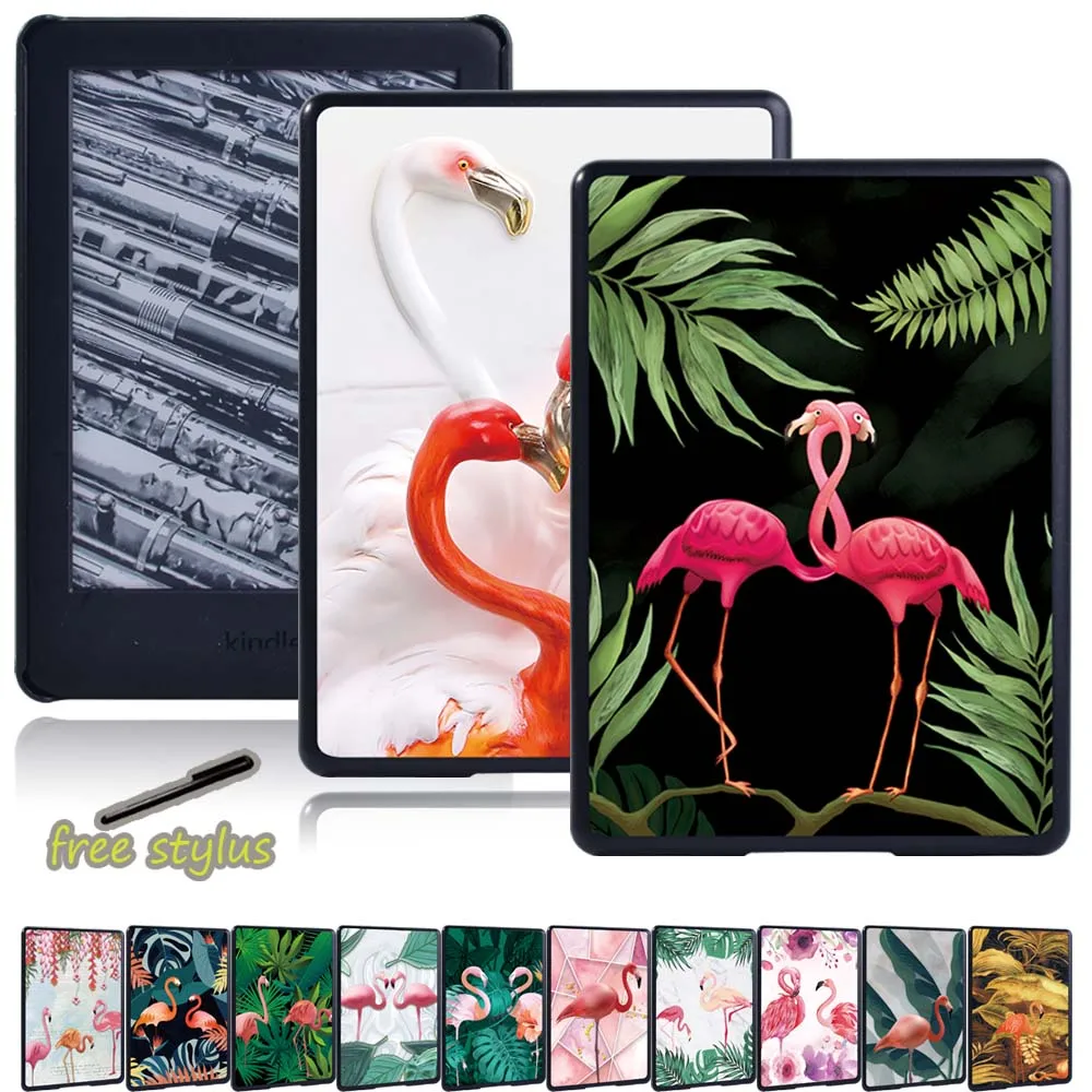 

Tablet Case for Amazon Kindle Ereader Paperwhite 1/2/3/4/Kindle 8th Gen 2016/10th Gen 2019 - Slim Hard Flamingo Back Case + Pen