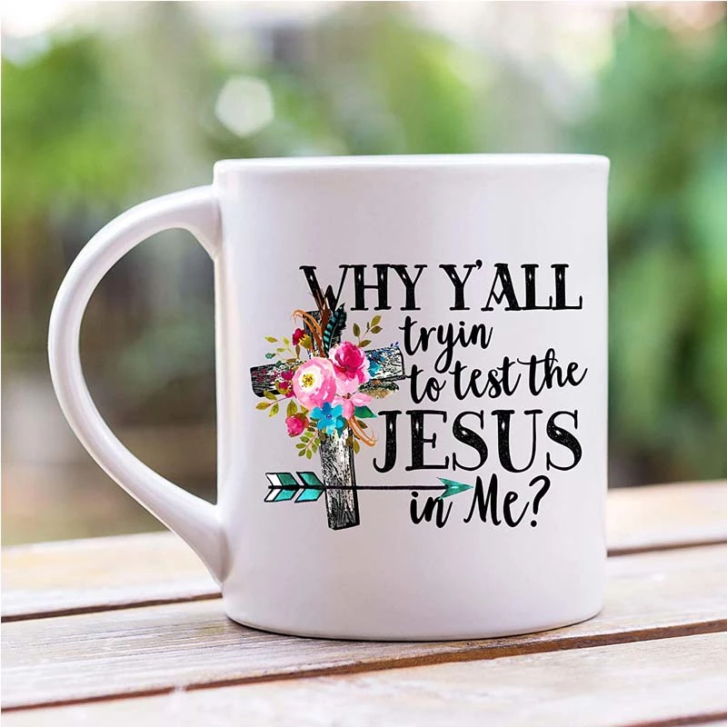 Por qué quiere a a Jesús en mi taza de 11 onzas Christian tazas de café para las mujeres verso de la Biblia de la Copa|Tazas| - AliExpress