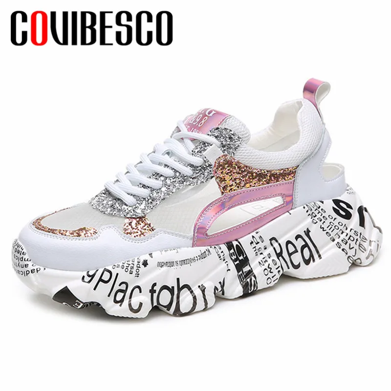 

COVIBESCO Synthetic Women Fashion Prints Sneakers Spring Summer Breathable Flats Heels Female Platforms New Party Shoes Woman