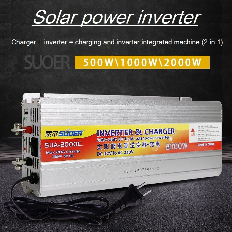 Inverter 12v 220v Hybrid Solar power inverter charger Voltage Transformer USB 500W 2000W Converter Adapter for car home