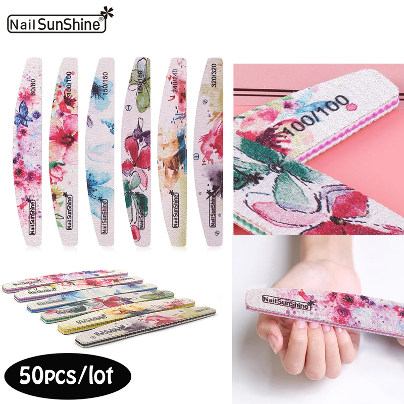 Lijado de uñas, Lima pulidora de uñas 80 100 150 180 240 320 Luna, papel de lija fuerte, bloque para pulido y pedicura, lavable, 50 Uds.