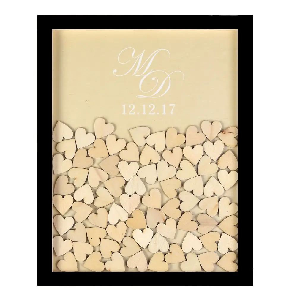 Libro de invitados de boda, libro de invitados de boda personalizado, caja de madera de la boda para regalos de fiesta - Цвет: Black and White