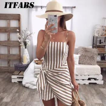 

Women's Holiday Summer Dress 2019 New trendy Ladies Sleeveless Spaghetti Striped Cocktail Beach Slim Mini Dress Short Dresses