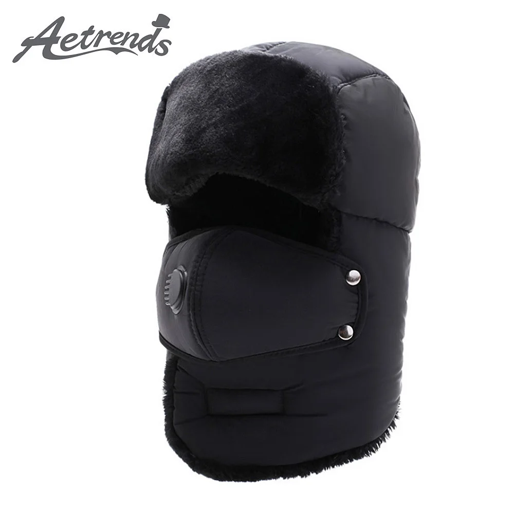 [AETRENDS] Winter Bomber Hats with Ear Flaps, Trooper Trapper Hat, Detachable Face Mask, Ushanka Hunting Ski Cap Z-10057